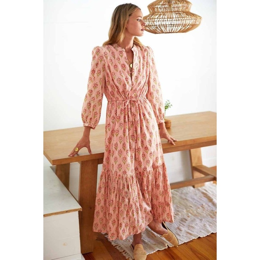 Emerson Fry Maxi Dress Frances Monday Flowers XS Pink Block Print Organic Cotton